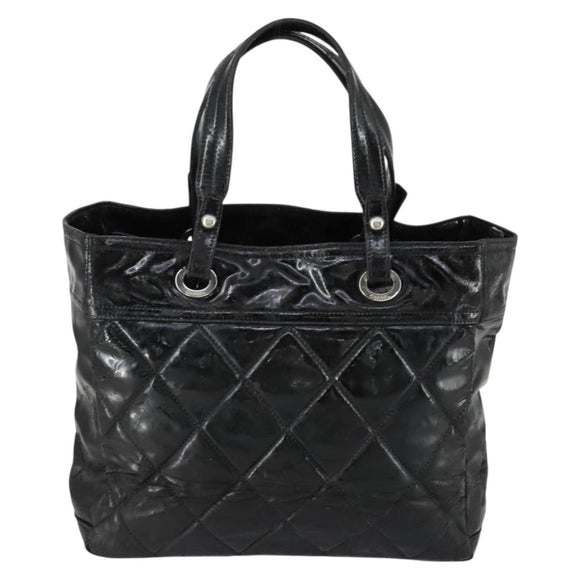 CHANEL Paris Biarritz Tote Bag Patent leather Black CC Auth ki6192