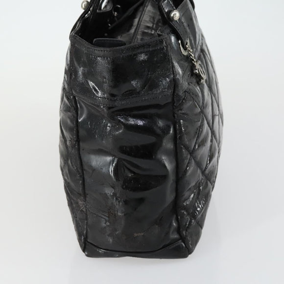 CHANEL Paris Biarritz Tote Bag Patent leather Black CC Auth ki6192