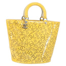 CHANEL No.5 Punching Hand Bag Patent leather Yellow Silver CC Auth ki6193-1