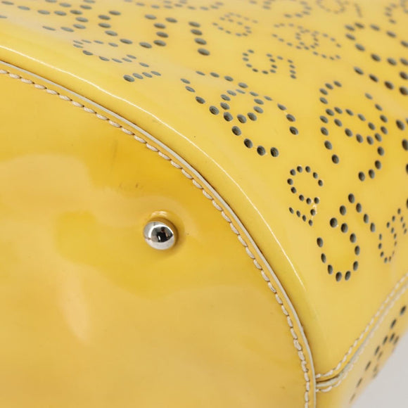 CHANEL No.5 Punching Hand Bag Patent leather Yellow Silver CC Auth ki6193