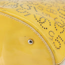 CHANEL No.5 Punching Hand Bag Patent leather Yellow Silver CC Auth ki6193-15