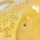CHANEL No.5 Punching Hand Bag Patent leather Yellow Silver CC Auth ki6193-16