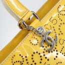CHANEL No.5 Punching Hand Bag Patent leather Yellow Silver CC Auth ki6193-17