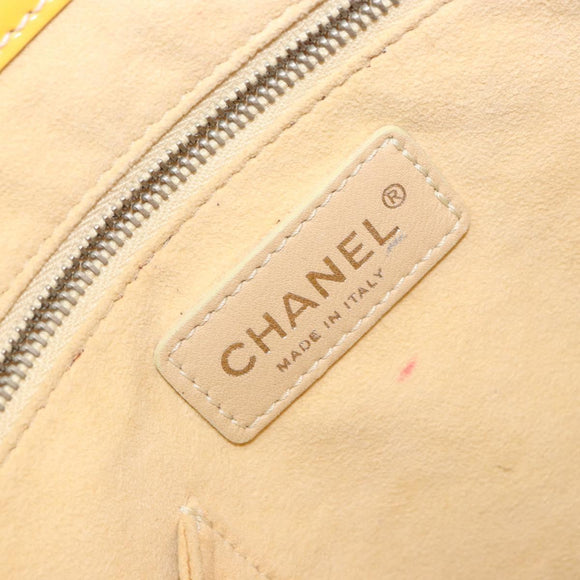 CHANEL No.5 Punching Hand Bag Patent leather Yellow Silver CC Auth ki6193