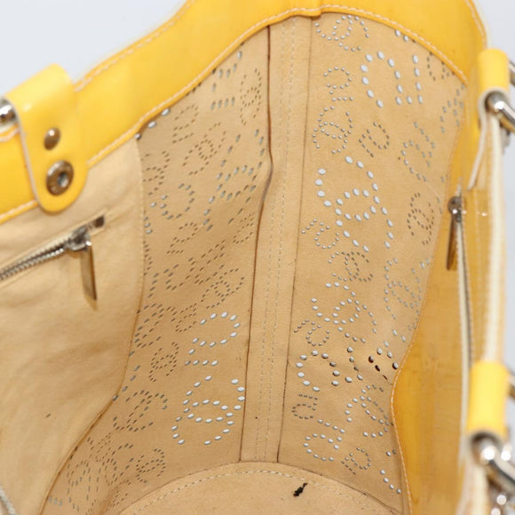 CHANEL No.5 Punching Hand Bag Patent leather Yellow Silver CC Auth ki6193