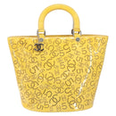 CHANEL No.5 Punching Hand Bag Patent leather Yellow Silver CC Auth ki6193-13