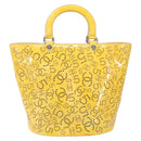 CHANEL No.5 Punching Hand Bag Patent leather Yellow Silver CC Auth ki6193-2