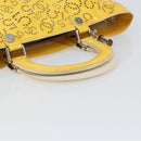 CHANEL No.5 Punching Hand Bag Patent leather Yellow Silver CC Auth ki6193-7