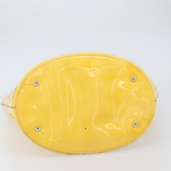 CHANEL No.5 Punching Hand Bag Patent leather Yellow Silver CC Auth ki6193