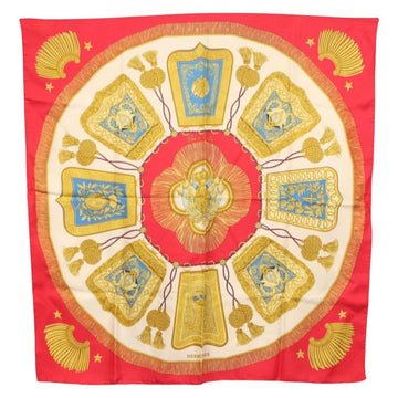 HERMES Carre 90 Scarf Silk Red Auth ki6200