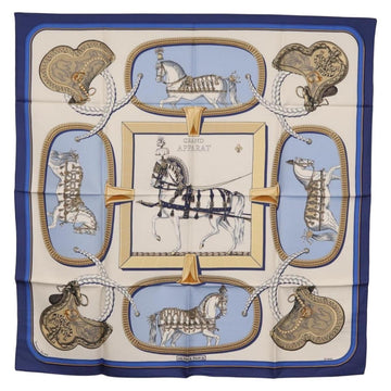 HERMES Carre 90 Scarf ""GRAND APPARAT"" Silk Blue Auth ki6201