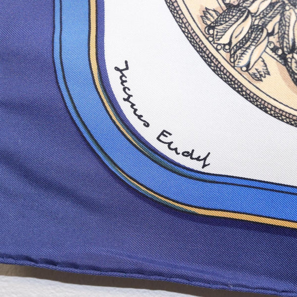 HERMES Carre 90 Scarf ""GRAND APPARAT"" Silk Blue Auth ki6201