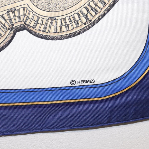 HERMES Carre 90 Scarf ""GRAND APPARAT"" Silk Blue Auth ki6201