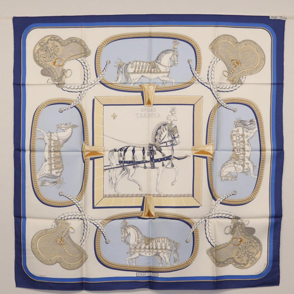 HERMES Carre 90 Scarf ""GRAND APPARAT"" Silk Blue Auth ki6201
