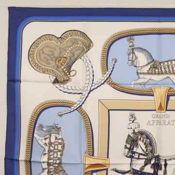 HERMES Carre 90 Scarf ""GRAND APPARAT"" Silk Blue Auth ki6201 - 0