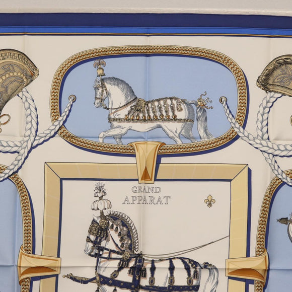 HERMES Carre 90 Scarf ""GRAND APPARAT"" Silk Blue Auth ki6201
