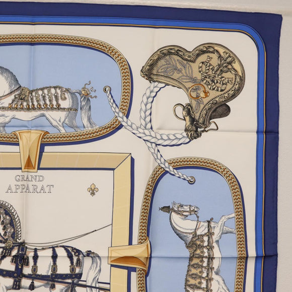 HERMES Carre 90 Scarf ""GRAND APPARAT"" Silk Blue Auth ki6201