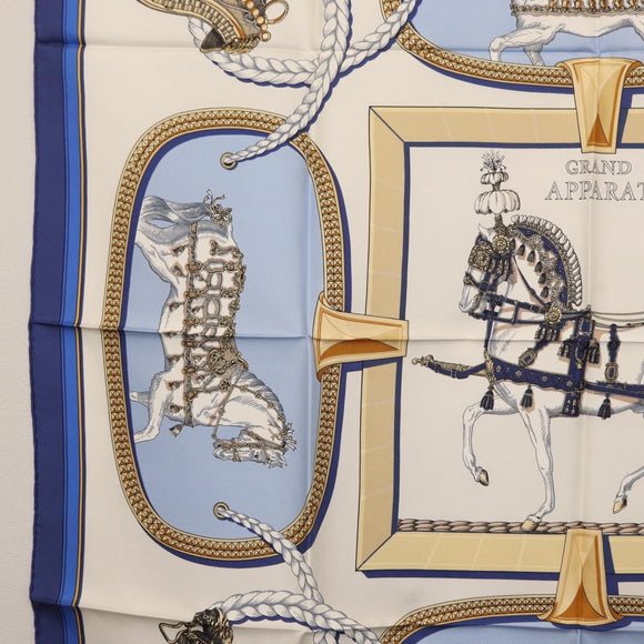 HERMES Carre 90 Scarf ""GRAND APPARAT"" Silk Blue Auth ki6201