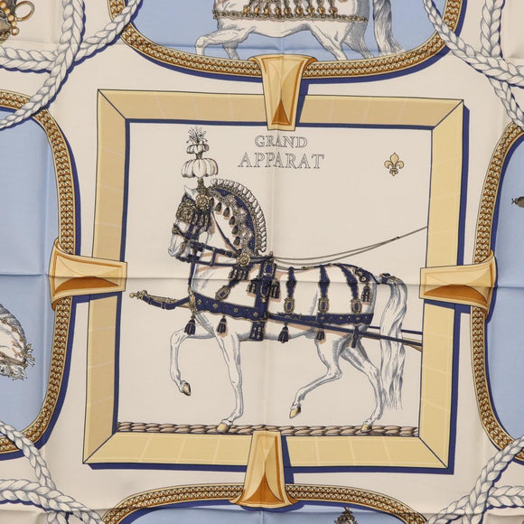 HERMES Carre 90 Scarf ""GRAND APPARAT"" Silk Blue Auth ki6201