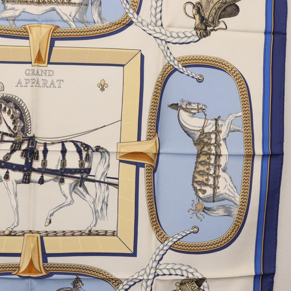 HERMES Carre 90 Scarf ""GRAND APPARAT"" Silk Blue Auth ki6201