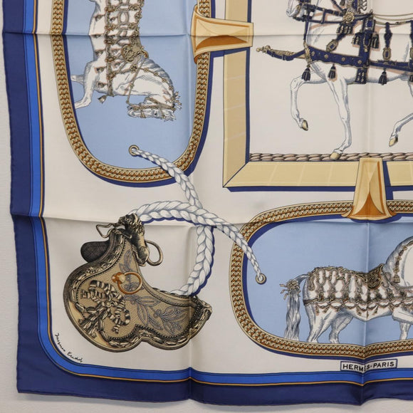 HERMES Carre 90 Scarf ""GRAND APPARAT"" Silk Blue Auth ki6201