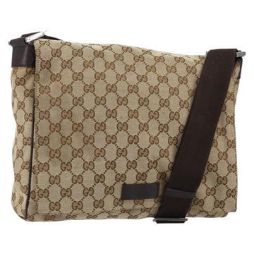 GUCCI GG Canvas Shoulder Bag Beige Silver 146236 Auth ki6202