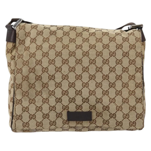 GUCCI GG Canvas Shoulder Bag Beige Silver 146236 Auth ki6202