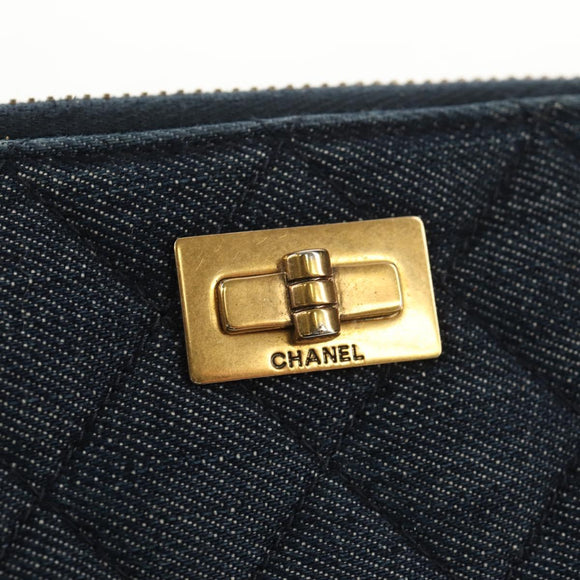 CHANEL 2.55 Zip Around Wallet Denim Blue Gold CC Auth ki6204M