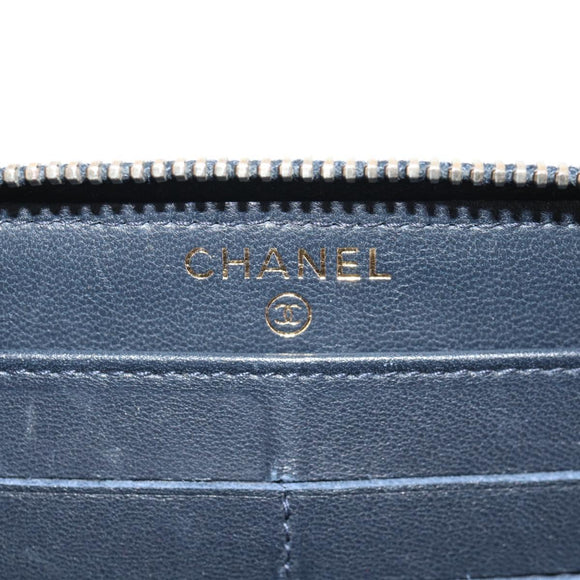 CHANEL 2.55 Zip Around Wallet Denim Blue Gold CC Auth ki6204M