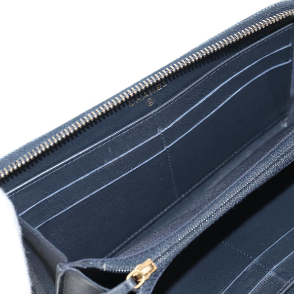 CHANEL 2.55 Zip Around Wallet Denim Blue Gold CC Auth ki6204M