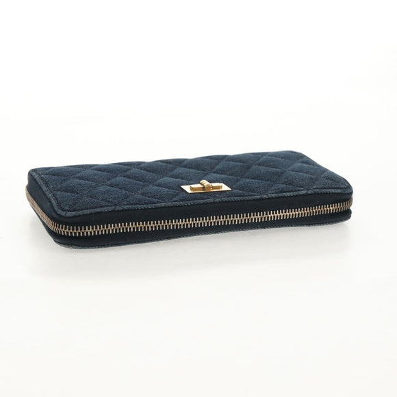 CHANEL 2.55 Zip Around Wallet Denim Blue Gold CC Auth ki6204M