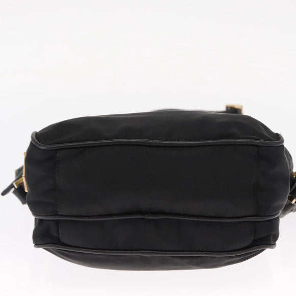 PRADA Shoulder Bag Nylon Leather Black Gold Auth ki6206