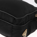 PRADA Shoulder Bag Nylon Leather Black Gold Auth ki6206-18