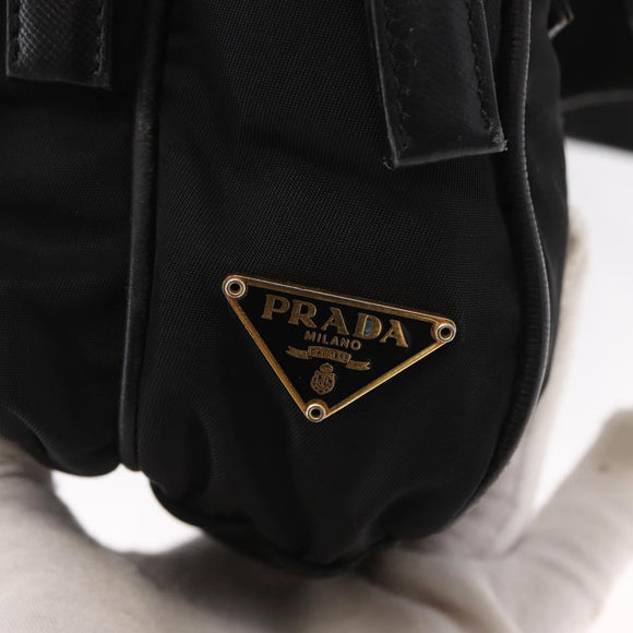 PRADA Shoulder Bag Nylon Leather Black Gold Auth ki6206