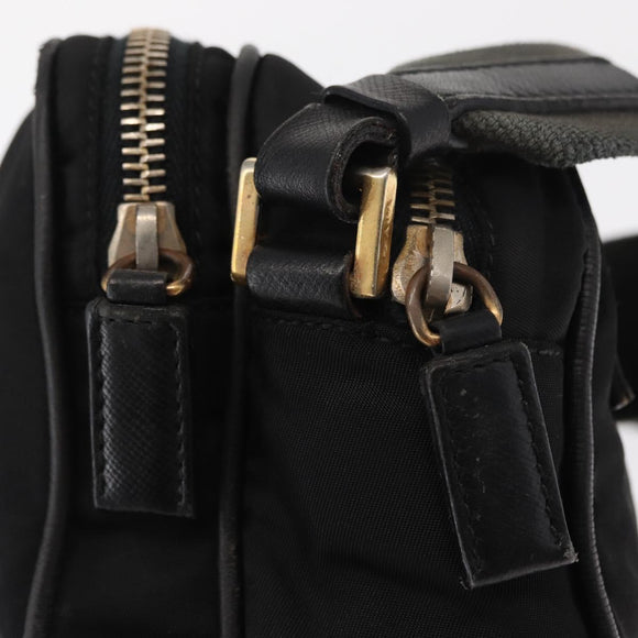PRADA Shoulder Bag Nylon Leather Black Gold Auth ki6206