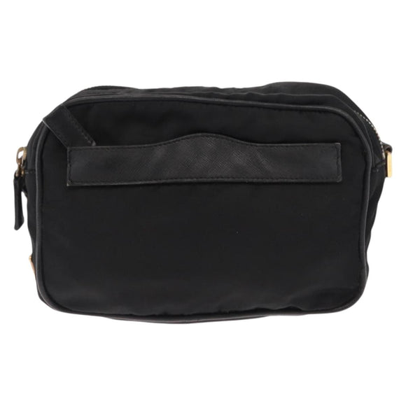 PRADA Shoulder Bag Nylon Leather Black Gold Auth ki6206
