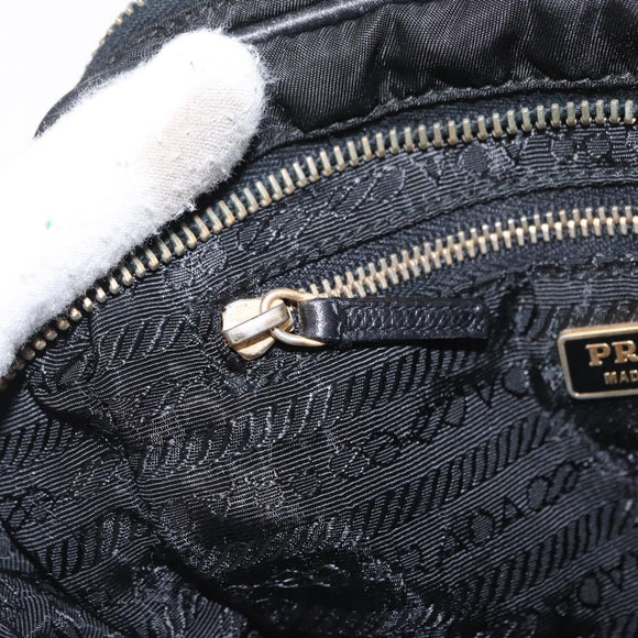 PRADA Shoulder Bag Nylon Leather Black Gold Auth ki6206