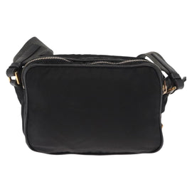 PRADA Shoulder Bag Nylon Leather Black Gold Auth ki6206 - 0