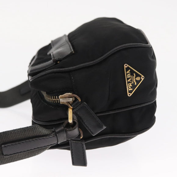 PRADA Shoulder Bag Nylon Leather Black Gold Auth ki6206