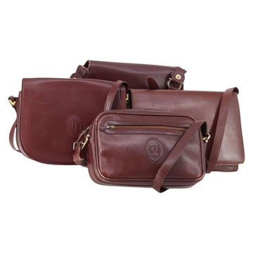 CARTIER Must Line Shoulder Bag Leather 4 Set Bordeaux Auth ki6207