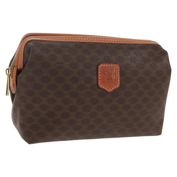 CELINE Macadam Canvas Pouch PVC Leather Brown Gold Auth ki6210A