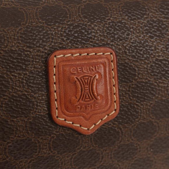 CELINE Macadam Canvas Pouch PVC Leather Brown Gold Auth ki6210A