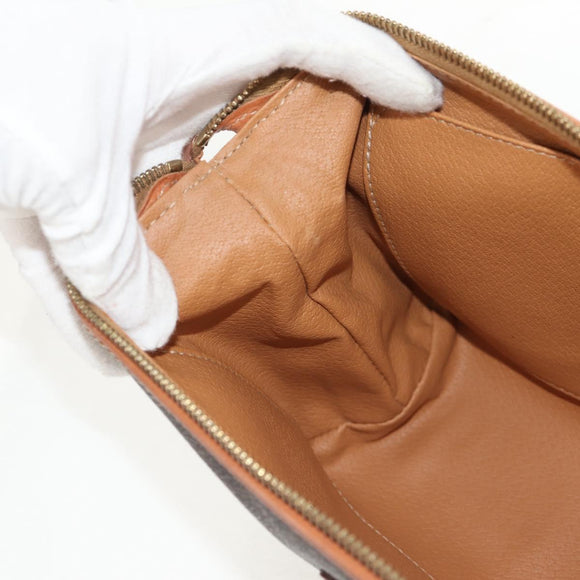 CELINE Macadam Canvas Pouch PVC Leather Brown Gold Auth ki6210A