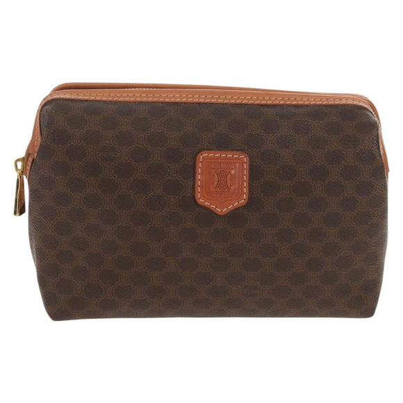 CELINE Macadam Canvas Pouch PVC Leather Brown Gold Auth ki6210A