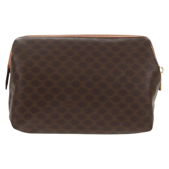 CELINE Macadam Canvas Pouch PVC Leather Brown Gold Auth ki6210A