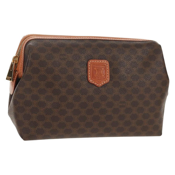 CELINE Macadam Canvas Pouch PVC Leather Brown Gold Auth ki6211A