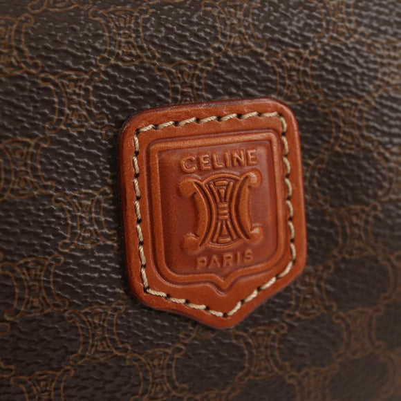 CELINE Macadam Canvas Pouch PVC Leather Brown Gold Auth ki6211A