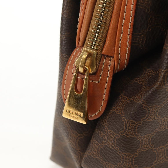 CELINE Macadam Canvas Pouch PVC Leather Brown Gold Auth ki6211A