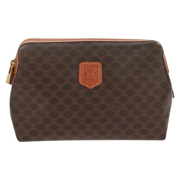 CELINE Macadam Canvas Pouch PVC Leather Brown Gold Auth ki6211A