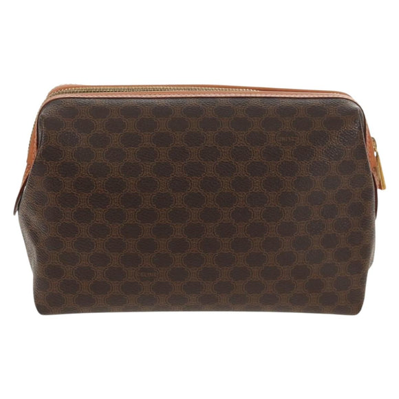 CELINE Macadam Canvas Pouch PVC Leather Brown Gold Auth ki6211A